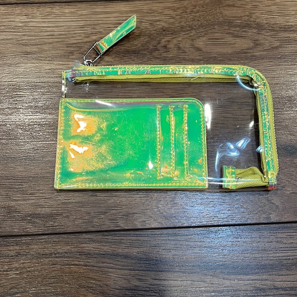 New Urban Outfitters Clear Zipper Pouch Wallet Phone Case w/ Yellow Card Holder - Picture 1 of 7